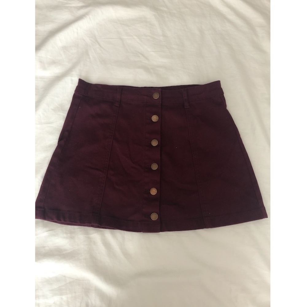Maroon Front-Buttoned Mini Skirt